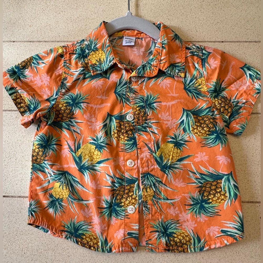 Old Navy Orange Pineapple Print Button-Down Shirt